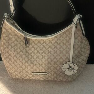 Dana Buchman Chic Cream Patterned Classic Shoulder Bag with Flower Detail